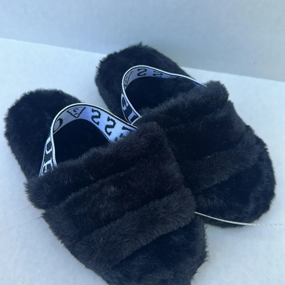 New GUESS Liddie Faux-Fur Black Slippers